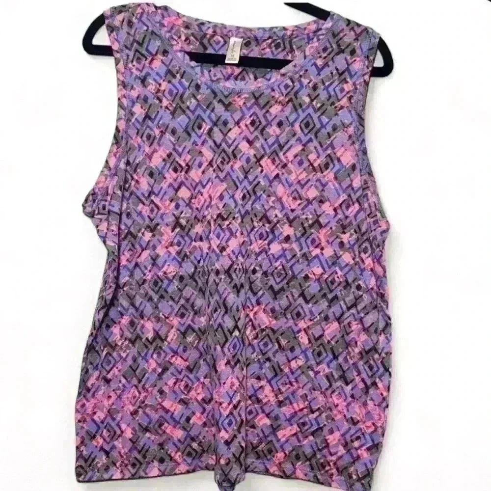 Exertek - Pink/purple print tank top w crossover flaps in back-women’s…